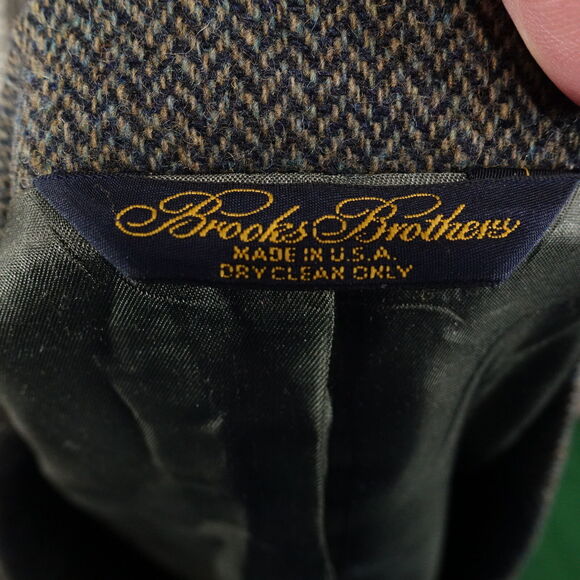 VINTAGE BROOKS BROTHERS USA MADE TWEED HERRINGBONE SPOT COAT MENS SZ 46R 46 REG - Picture 6 of 8